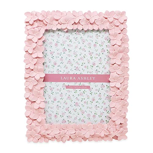 Laura Ashley 5X7 Pink Flower Textured Hand-Crafted Resin Picture Frame With Easel & Hook For Tabletop & Wall Display, Decorative Floral Design Home Décor, Photo Gallery, Art, More (5X7, Pink) #TOP1
