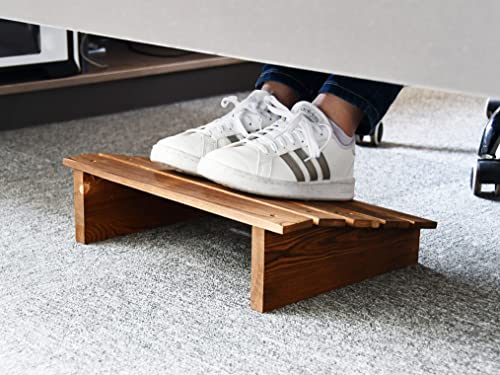 Owlgift 15-Inch Rustic Ergonomic Foot Stool For Under Desk At Work, Solid Brown Wood Footrest W/ Tilted Design, Angled Posture Support Stool W/ Slatted Design For Home, Office Chairs, Pc Gaming #TOP4