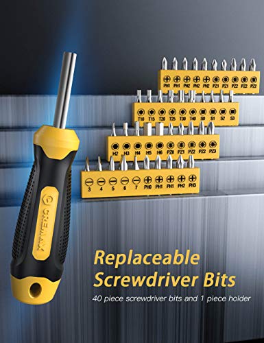 Magnetic Screwdriver Set 57 PCS Includes Slotted/Phillips/Torx Mini Precision Screwdriver, CREMAX Non-Slip Repair Tool Kit with Replaceable Screwdriver Bits for Repair Home Improvement Craft