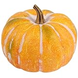 Coferset Large Faux Pumpkin Decor, 12' Realistic Foam Pumpkin for Fall, Halloween & Thanksgiving Decor, Orange Faux Pumpkin for Indoor & Outdoor Display (Flat)