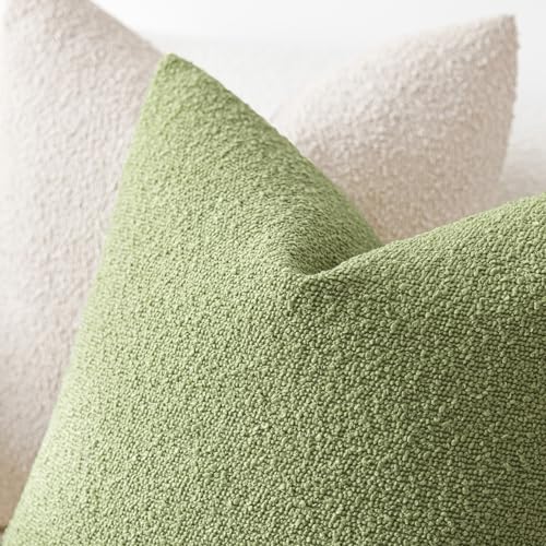 Image of Foindtower Pack of 2, Decorative Textured Boucle Throw Pillow Covers Accent Solid Pillow Cases Cozy Soft Couch Cushion Case for Chair Sofa Bedroom Living Room Home Decor 22x22 Inch Lime Green