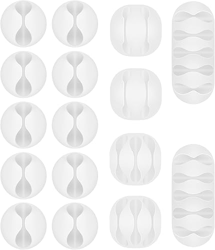Shintop Clips para cables, paquete de 16 soportes de cable blanco, organizador de cables adhesivos para organizar teléfonos, cargadores, escritorio,