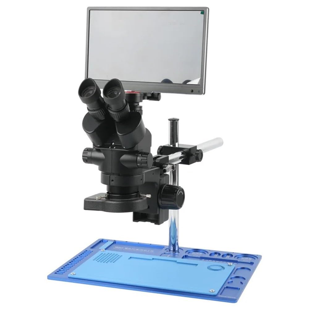 Microscope 90X 100X Simul Focal Stereo Trinocular Microscope Set Aluminum Alloy Big Stand 38MP 11.6inch LCD Video Microscope C Mount Camera(7-45x-01,0.5X 0.7X 1.0X)