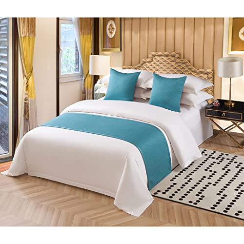 KOMAGOME Solid Bed Scarf Bed Runner Bedding Scarf Protection for Hotel Guesthouse Resorts Bedroom (Lake Blue,210X48cm for 1.5m Bed)