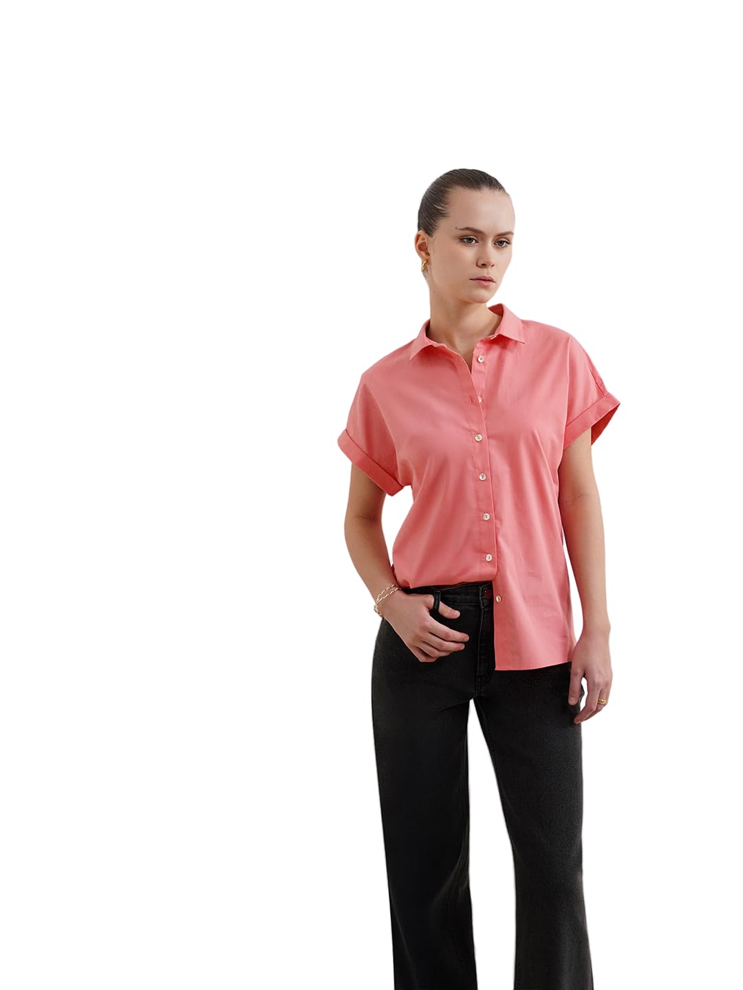 fablestreet Women Casual Shirt | Regular Fit Short Sleeve Round Neck Solid Style | Pure Cotton & Breathable Fabric for Business Casual, Work & Everyday Use-picture-29