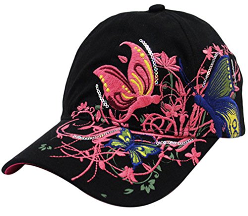 Belsen - Berretto da baseball con farfalle, da ragazza, taglia unica, colore: Nero