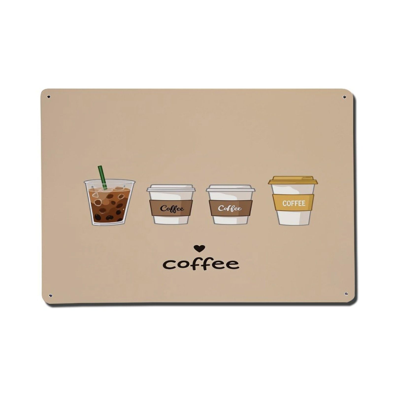 Coffee Cup Pattern Print Design Metal Tin Sign Plaque