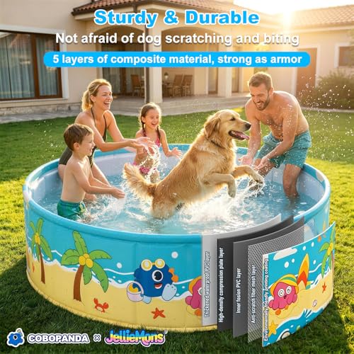 Image of Foldable Swimming Pool for Kids 47.2 inchx17.7 inch Hard Plastic Portable Dog Pool Anti-Slip Collapsible Pets Bathtub Kiddie Pool Indoor Outdoor Backyard (JellieMons 48'')