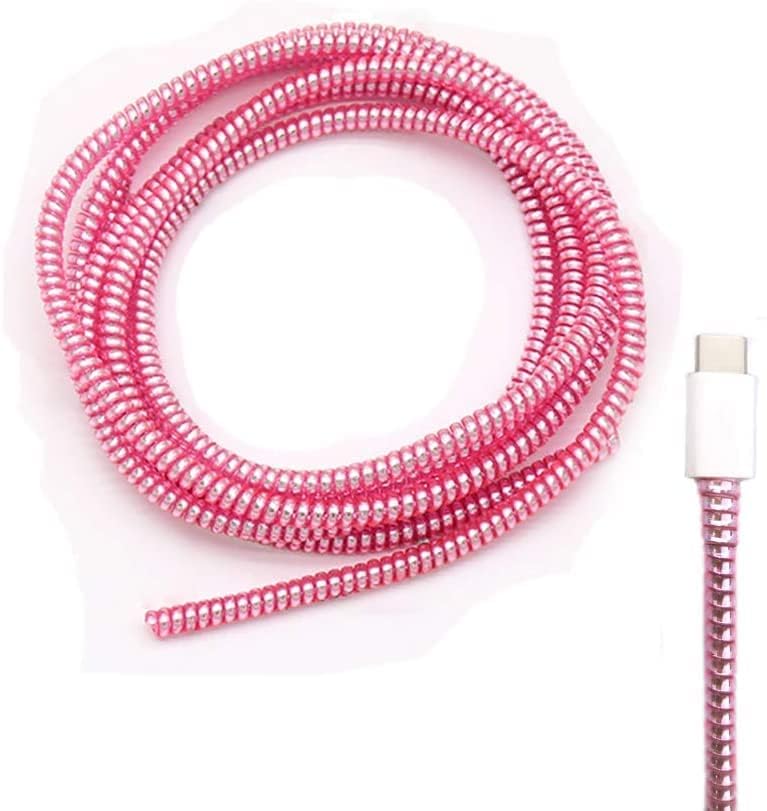 Image of Spiral Cable Protector, 150cm Cord Organizer for iPhone and Android Cables, Headphone and Charger Wire Protection Cover, Universal Device Compatible (Pink)