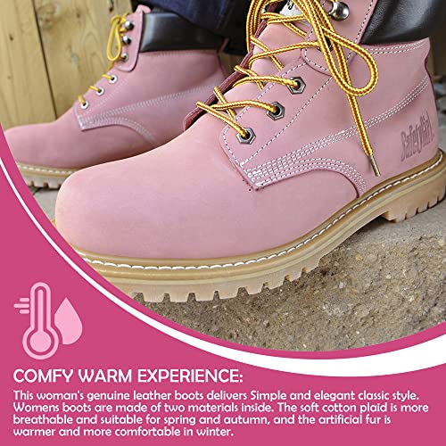 Image of Safety Girl - Stylish Steel Toe Boots For Women | Work Boots For Women | Water Resistant Feature | Lightweight & Slip-Resistant Soft Toe Shoes For Women | Premium Nubuck Leather | Light Pink - 7W