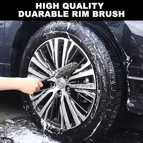 NIKCOSMK 3PCS Wheel Brush Kit for Cleaning Wheel and Tire, Wheel and Rim Brush, Car Detailing Brushes, Bendable & Durable Car Wheel Rim Cleaner Brush Set,Car Detailing Cleaning Brush Supplies Kit