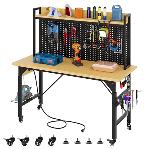YITAHOME 48 Adjustable Workbench with Pegboard and Wheels
