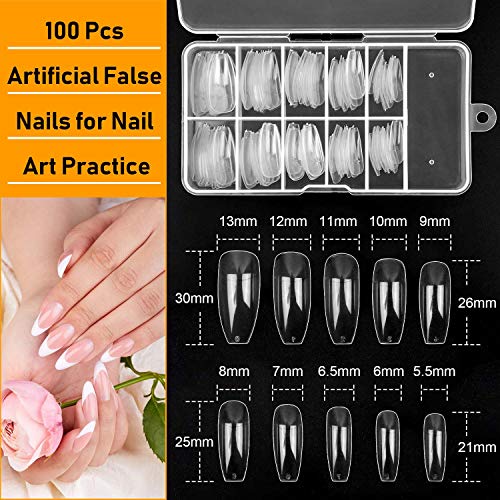 Flasoo 2 Sets Acrylic Nail Art Holder Magnetic Practice Display Stand With 96Pcs White Reusable Adhesive Putty And 100Pcs Acrylic Coffin Fake Nail Tips For Nail Art Salon Diy And Practice Manicure #TOP3