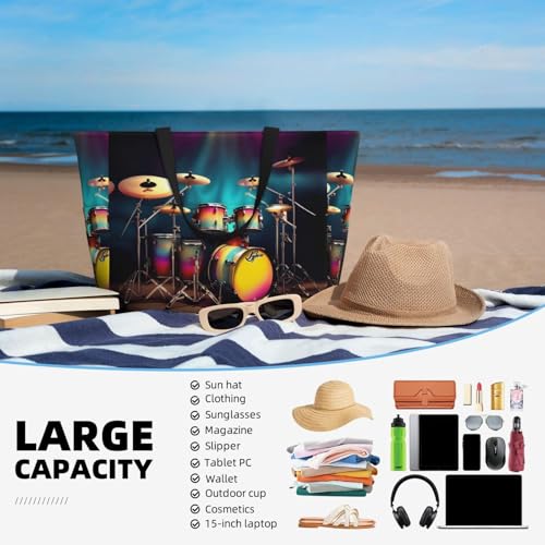 Sac de plage imperméable imprimé tambours grand volume noir - 6