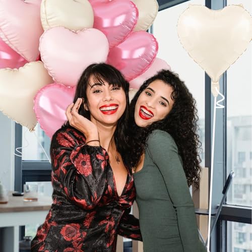 Image of Pink Heart Balloons,18inch Bright Pink Heart Shaped Foil Balloons & Pastel White Helium Mylar Balloon for Anniversary Wedding Engagement Birthday Party Baby Shower Decorations(12Pcs)