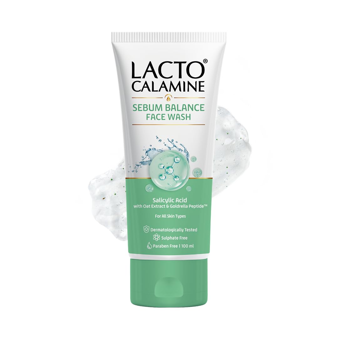 Lacto Calamine Sebum Balance Face Wash| 2% Salicylic Acid, Oat Extract & Goldrella Peptide| Helps reduce acne & soothe irritation| 100 ml