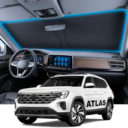 Image of Wigoo for Volkswagen Atlas Windshield Sunshade [OEM Design, 100% Sun Blockage] Foldable Heat Insulation Sun Shade with Storage Bag, for Volkswagen Atlas (2018-2026), Silver Coating