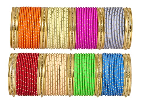 Image of NMII Stylish Multi colour Metal Bangles set for women and Girls with Zari and Cutting Design | Fancy Multicolour Bangles for women | Metal Chudi Set For Women | Women's Bangles