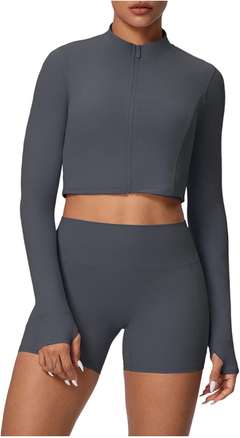 Women 2 Piece Outfits Sweatsuit Sets Long Sleeve Full Zip Workout Jacket Bodycon Shorts Set Tracksuit Loungewear