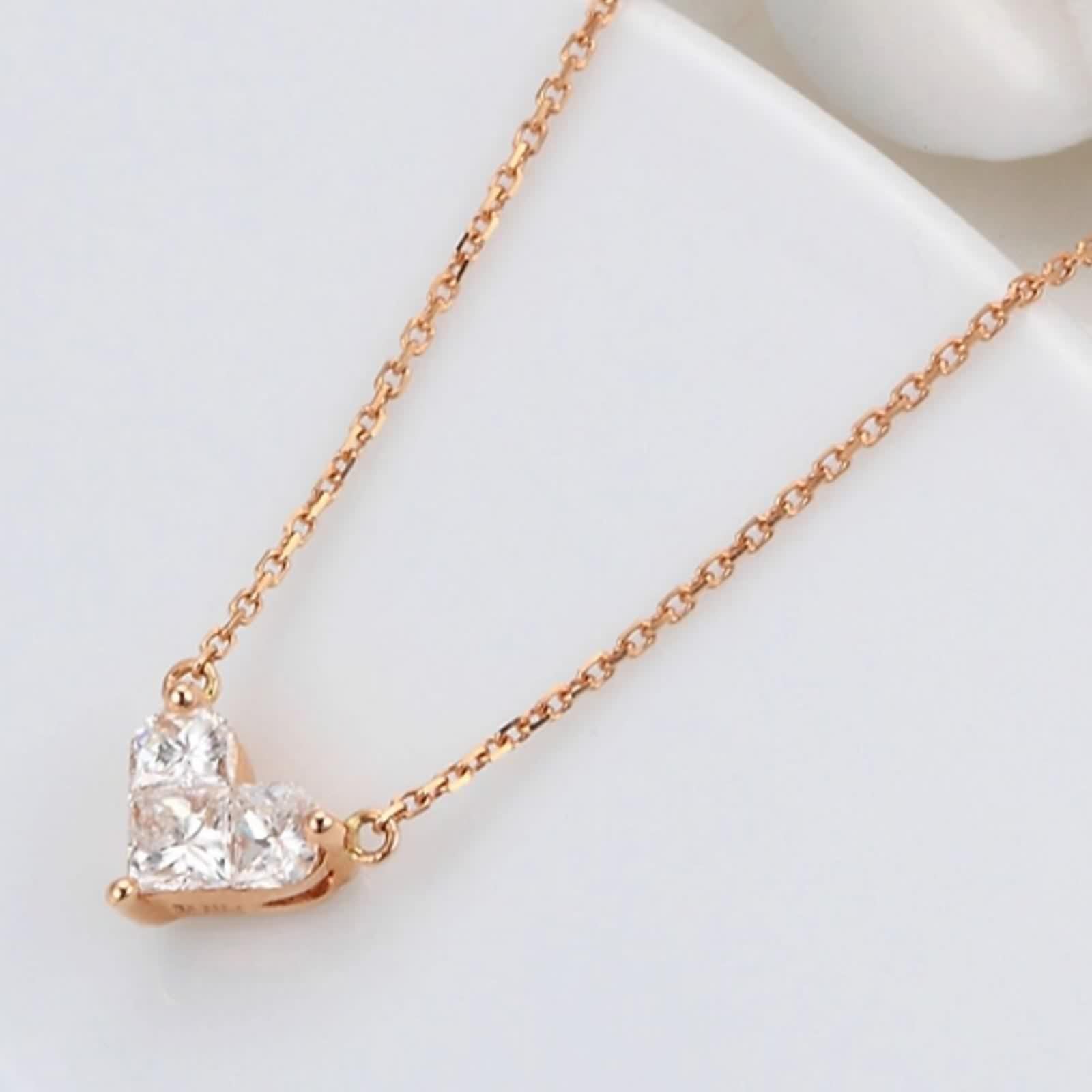 Collares de diamantes creados en laboratorio, collar de cadena para mujer, colgante de corazón de rompecabezas blanco, joyería de oro rosa de 9 K, 14 y 18 quilates