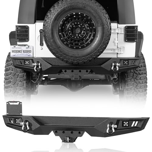 u-Box JK Wrangler Rear Bumper OEM Factory Style Step Bumper for 2007-2018 Jeep Wrangler JK & JKU Unlimited Steel Bumper w/Removable License Plate Mount & Hitch Receiver & LED Lights