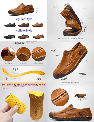 Men's Leather Driving Shoes,Vintage Lightweight Slip-On Flat Oxford Loafers Moccasin Dress Walking Casual Boat Shoes2