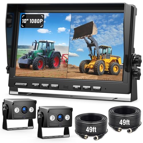 Image of ZEROXCLUB 2 Wired Rear View Backup Camera System, 10 inch 1080P Monitor IP69K Waterproof Vibration-Proof 10G Reverse Camera, Quad Split Screen for Tractor, Truck, Trailer, Combine, Heavy Equipment, BH102