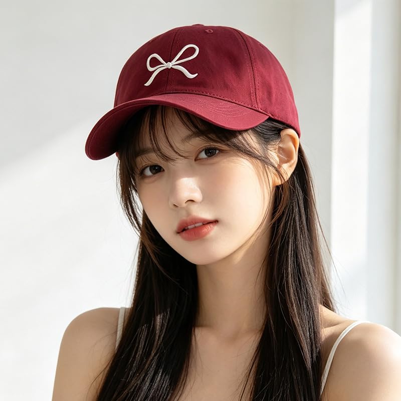 Image of Trendy Bow-Tie Baseball Cap for Women | Trucker Hats Y2k Adjustable Fashion Sun Hat with Visor for Hiking & Travel