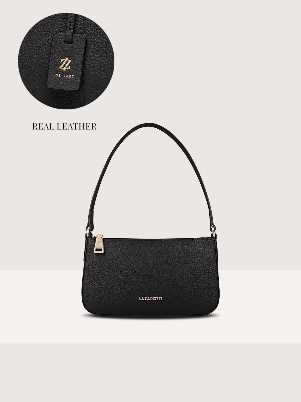 Lazarotti Bologna - Borsa a tracolla da donna in vera pelle, con scomparto laterale, 27 cm