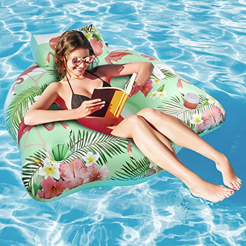 Polita Pool Float, Pool Floats Adult With Backrest, 2In1 Pool Floats Adult Size Mesh Bottom, Pool Floats Kids With Cup Holder And Handle, Blow Up Pool Floats For Swimming Pool (Flamingo) #TOP13
