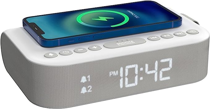 i-box Relojes despertadores para dormitorios, altavoz Bluetooth, reloj despertador con carga inalámbrica, radio despertador, radio FM, puerto USB,