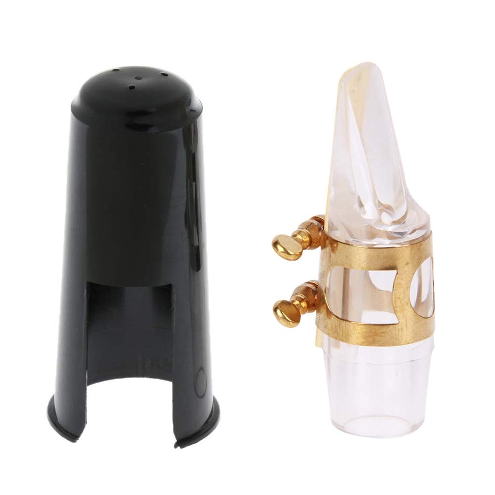 Alto Sax Saxophone Transparent Mouthpiece with One Reed Golden Plated Ligature and Plastic Cap