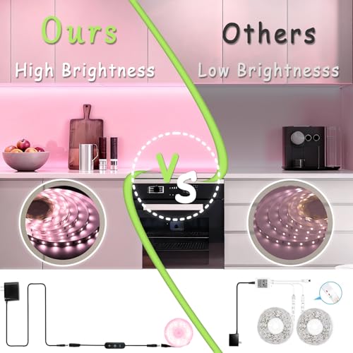 Image of 2 Set 30 FT Pink Led Lights Strip for Bedroom Decor Rope Lights Easy DIY Princess Bathroom Cuttable Strip Lights for Baby Room Living Room Kitchen Ceiling Wall Vanity Mirror Decoration