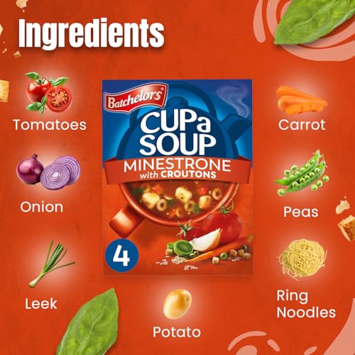 Image of Batchelors Cup A Soup Minestrone with Croutons- 94gms | Easy Instant Meal | Classic Italian Flavours | Home Style Soup | Ready in Minutes | No Additives or Preservatives | Serves 3-4 (Pack of 3)