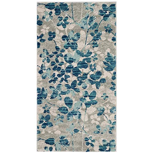 Image of SAFAVIEH Evoke Collection Area Rug - 6'7 inch x 9', Grey & Gold, Floral Design, Non-Shedding & Easy Care, Ideal for High Traffic Areas in Living Room, Bedroom (EVK236P)