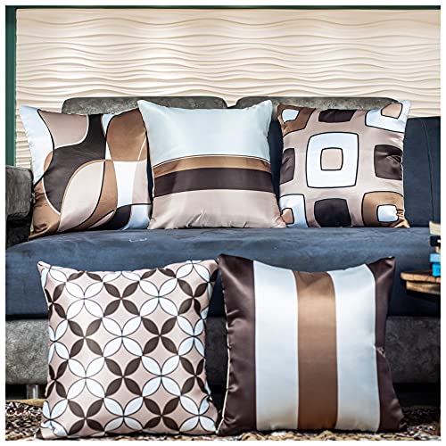 Image of Mocha Microfiber Satin 250TC Cushion Pillow Covers, Coffee Brown, Set of 5(Cadbury,12x12)