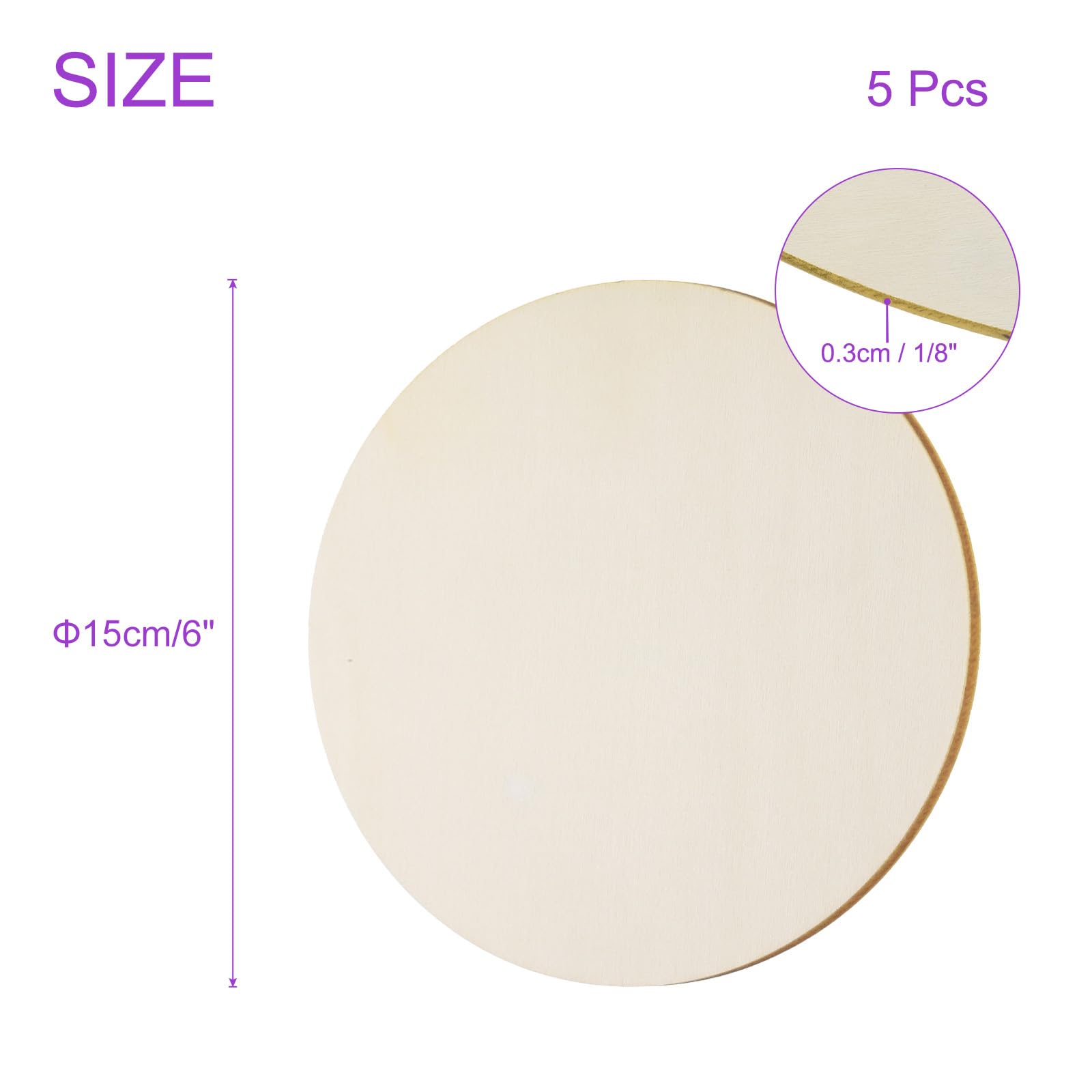DMiotech Basswood Sheet Round Unfinished Wood Boards 6 Inch x 1/8 Inch Plywood Wood Circles Wood Discs for Crafts Painting Hobby DIY Model Projects 5 Pack - Image 3