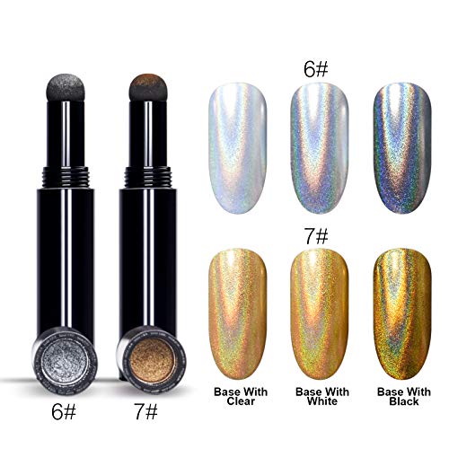 Alexnailart Luftkissen-Nagelpuder-Stift-Set, holografischer Glitzer, Chrom, Spiegelpuder, Maniküre-Design mit… – Bild 6