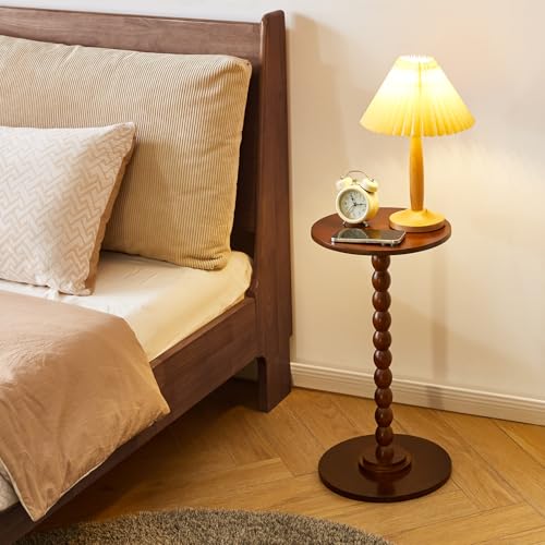 Aibiju Mesa Auxiliar Redonda, Mesa Auxiliar Pequeña para Espacios Reducidos, Mesita de Noche con Patas de Madera Maciza para Dormitorio, Sala de Estar, Rincones y Oficina, Marrón Rústico YD-RST001H - imagen 5