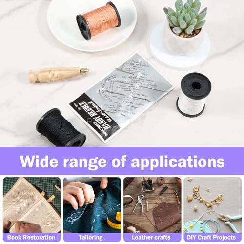 Kit de Costura con Hilo Encerado para Cuero, 3 Bobinas de Hilo de Nylon Encerado de 80 Yardas y Set de Agujas, para Reparación de Tapicería de Cuero miniatura 3