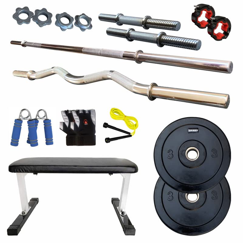 LEEWAY Rubber Weight Plates Set; 40 Kg Gym Plates Home Gym Combo