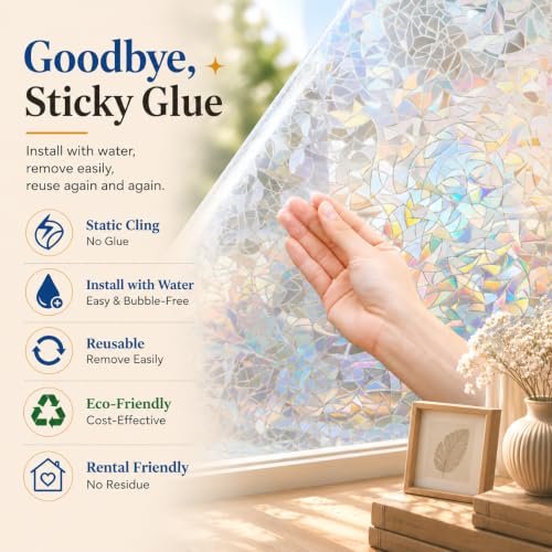 Image of Rainbow Window Privacy Film, Stained Glass Cling, 17.5 inch * 78.7 inch