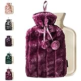 Ram® 2L Luxury Cosy 2 Litre Hot Water Bottle with Faux Fur Berry Cover