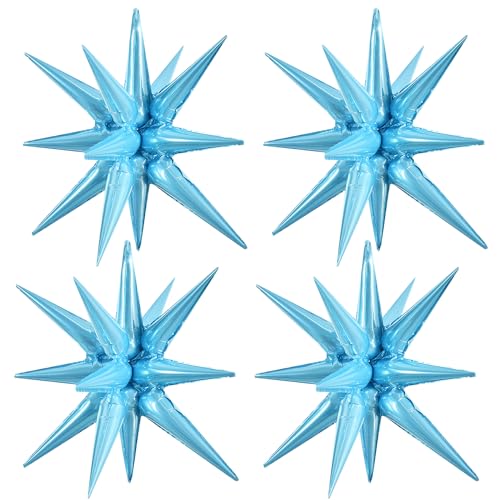 Image of TONIFUL 4 Pcs Star Balloons Light Blue Foil Explosion Party Decoration | 22 Inch Large Mylar Star Balloon for Christmas New Year Boys Birthday Party Wedding Baby Shower Photo Booth Supplies
