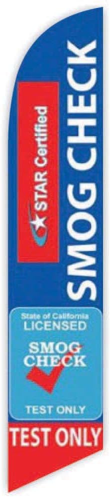 Star Certified Smog Check Test only (Blue) Advertising Feather Flag 12ft - Replacement Flag Only (without Poleset)
