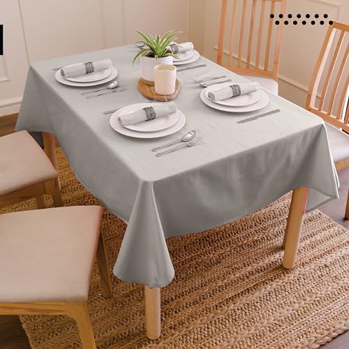 Image of Encasa XO Table Cloth Size 56x72 in | Cotton Canvas Fabric | Light Grey Solid Color | Dining Tablecloth for Decoration - Machine Washable