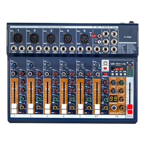 7-Channel DJ Mixer with Bluetooth and USB Recording