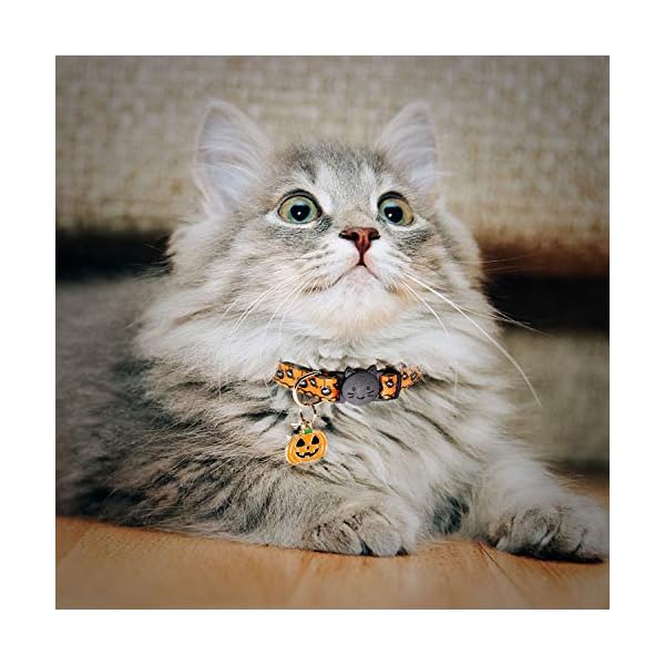 Yuepet 3pcs halloween breakaway cats collars with bell skull pumpkin spider patterns adjustable kitten halloween collars with pendant - image 8
