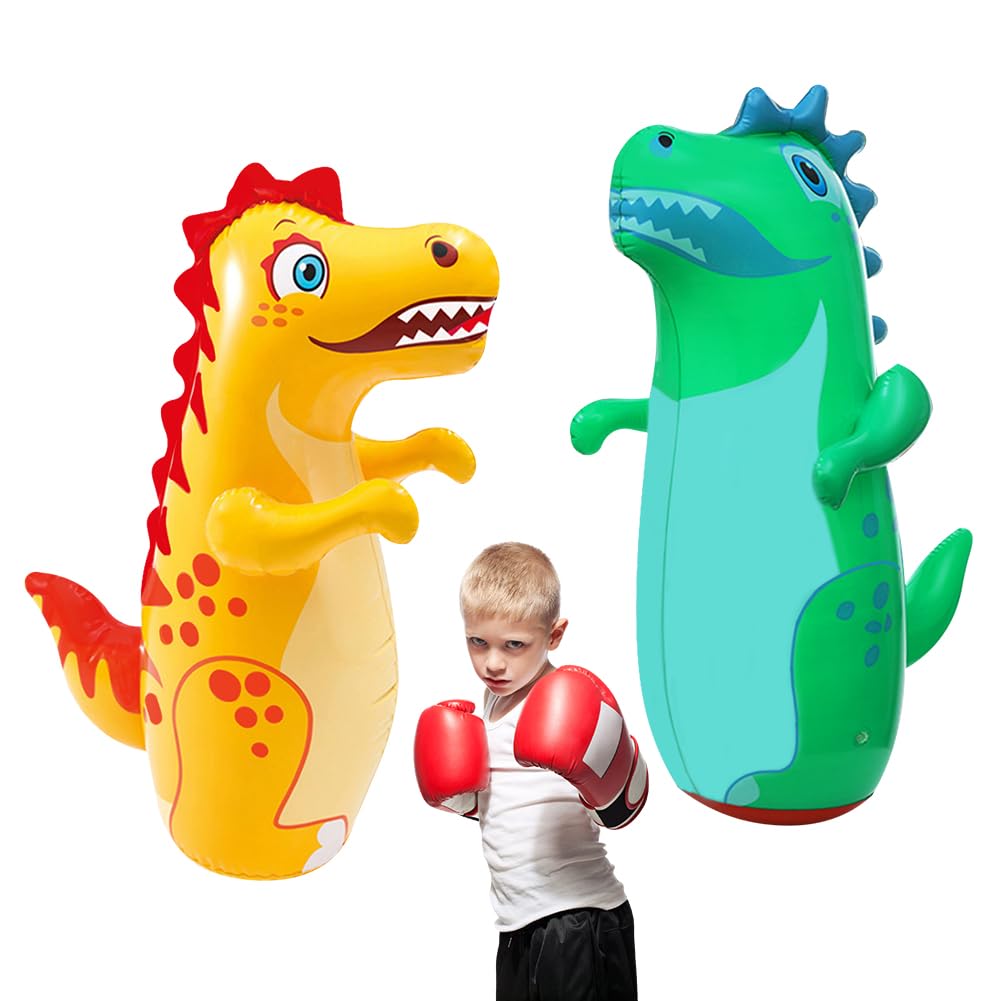 Lot de 2 sacs de frappe gonflables, au motif de dinosaure, mannequin debout gonflable, en bas, doit ajouter de l'eau pour les enfants, cadeaux de sport, en plein air (95 cm)