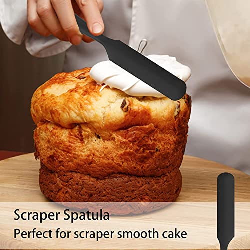 Image of Baskety Silicone Non-Stick Heat Resistant Multi-Purpose Kitchen Tools | Set of 2 Black | Spatula Small 21cm + Spatula Spreader /Butter Knife 24cm for Cooking & Baking